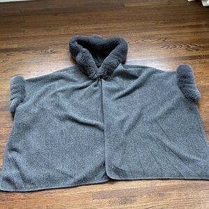 Women's gray faux rabbit fur poncho